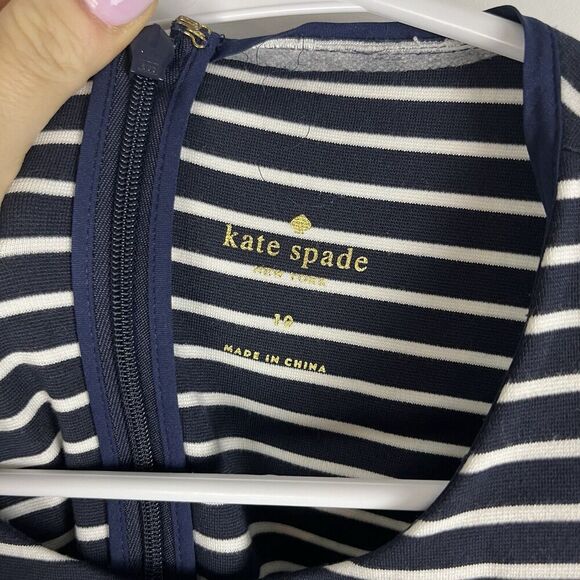 Kate Spade Navy Stripe Ponte Dress 10 Sleeveless Fit And Flare Nautical - Picture 2 of 8